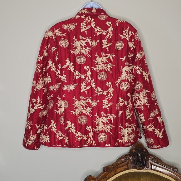 Carole Little 100% Silk Quilted Jacket Blazer Large Red Classic Career - Picture 6 of 8